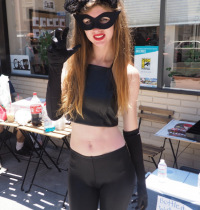 Catwoman outside Cat Cafe